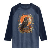 Is He Dead Yet Raven Drinking Coffee Raglan Shirt Vintage Book Political Dark Humor
