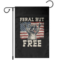 Feral But Free Funny Raccoon Patriotic Garden Flag Cool American Flag Sunglasses Rock On Hand Signs Vintage USA Flag