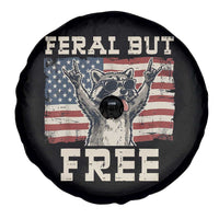 Feral But Free Funny Raccoon Patriotic Spare Tire Cover Cool American Flag Sunglasses Rock On Hand Signs Vintage USA Flag