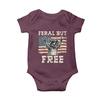 Feral But Free Funny Raccoon Patriotic Baby Onesie Cool American Flag Sunglasses Rock On Hand Signs Vintage USA Flag