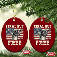 Feral But Free Funny Raccoon Patriotic Ceramic Ornament Cool American Flag Sunglasses Rock On Hand Signs Vintage USA Flag