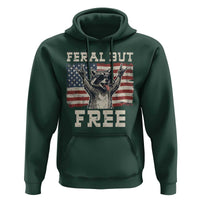 Feral But Free Funny Raccoon Patriotic Hoodie Cool American Flag Sunglasses Rock On Hand Signs Vintage USA Flag