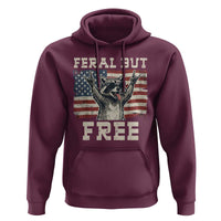 Feral But Free Funny Raccoon Patriotic Hoodie Cool American Flag Sunglasses Rock On Hand Signs Vintage USA Flag