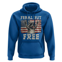 Feral But Free Funny Raccoon Patriotic Hoodie Cool American Flag Sunglasses Rock On Hand Signs Vintage USA Flag