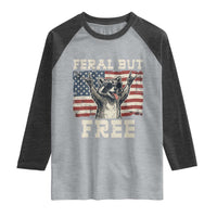 Feral But Free Funny Raccoon Patriotic Raglan Shirt Cool American Flag Sunglasses Rock On Hand Signs Vintage USA Flag