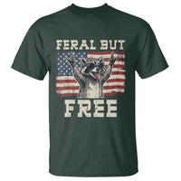 Feral But Free Funny Raccoon Patriotic T Shirt Cool American Flag Sunglasses Rock On Hand Signs Vintage USA Flag