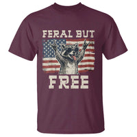 Feral But Free Funny Raccoon Patriotic T Shirt Cool American Flag Sunglasses Rock On Hand Signs Vintage USA Flag