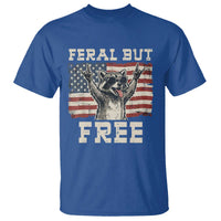 Feral But Free Funny Raccoon Patriotic T Shirt Cool American Flag Sunglasses Rock On Hand Signs Vintage USA Flag