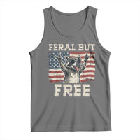 Feral But Free Funny Raccoon Patriotic Tank Top Cool American Flag Sunglasses Rock On Hand Signs Vintage USA Flag
