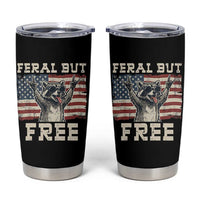 Feral But Free Funny Raccoon Patriotic Tumbler Cup Cool American Flag Sunglasses Rock On Hand Signs Vintage USA Flag