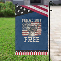 Feral But Free Funny Raccoon Patriotic Garden Flag Cool American Flag Sunglasses Rock On Hand Signs Vintage USA Flag
