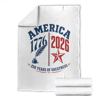 America 250 Years of Greatness Patriotic Throw Blanket Vintage 1776 to 2026 Quill and Star Semiquincentennial