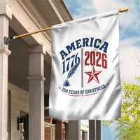 America 250 Years of Greatness Patriotic Garden Flag Vintage 1776 to 2026 Quill and Star Semiquincentennial