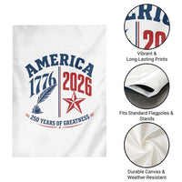 America 250 Years of Greatness Patriotic Garden Flag Vintage 1776 to 2026 Quill and Star Semiquincentennial