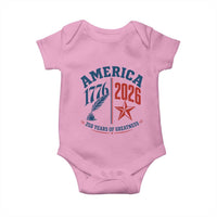 America 250 Years of Greatness Patriotic Baby Onesie Vintage 1776 to 2026 Quill and Star Semiquincentennial