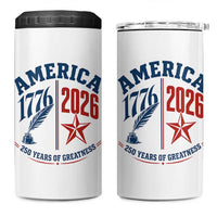 America 250 Years of Greatness Patriotic 4 in 1 Can Cooler Tumbler Vintage 1776 to 2026 Quill and Star Semiquincentennial