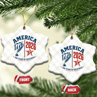 America 250 Years of Greatness Patriotic Ceramic Ornament Vintage 1776 to 2026 Quill and Star Semiquincentennial