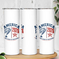 America 250 Years of Greatness Patriotic Skinny Tumbler Vintage 1776 to 2026 Quill and Star Semiquincentennial
