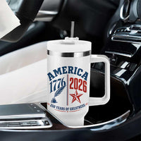 America 250 Years of Greatness Patriotic Tumbler With Handle Vintage 1776 to 2026 Quill and Star Semiquincentennial