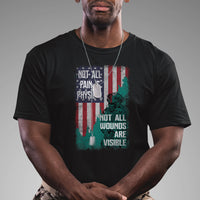 Veteran PTSD T Shirt Not All Pain Is Physical Not All Wounds Are Visible Teal American Flag - Wonder Print Shop