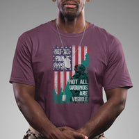 Veteran PTSD T Shirt Not All Pain Is Physical Not All Wounds Are Visible Teal American Flag - Wonder Print Shop