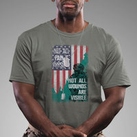 Veteran PTSD T Shirt Not All Pain Is Physical Not All Wounds Are Visible Teal American Flag - Wonder Print Shop