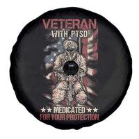 Veteran PTSD Spare Tire Cover Medicated For Your Protection American Flag Skeleton Soldier