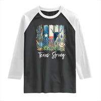 Retro Strong Texas Raglan Shirt Bluebonnets Longhorn Cowboy Western Pride - Wonder Print Shop