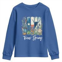 Retro Strong Texas Youth Sweatshirt Bluebonnets Longhorn Cowboy Western Pride - Wonder Print Shop