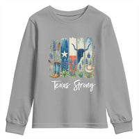 Retro Strong Texas Youth Sweatshirt Bluebonnets Longhorn Cowboy Western Pride - Wonder Print Shop
