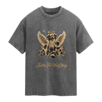 Justice For Wangwang Angel Dog Halo Puppies Washed Cotton T-Shirt Heavenly Pet Loss Memorial Graphic