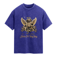 Justice For Wangwang Angel Dog Halo Puppies Washed Cotton T-Shirt Heavenly Pet Loss Memorial Graphic