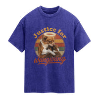 Justice For Wangwang Retro Sunset Halo Dog Mama Washed Cotton T-Shirt Pet Memorial Awareness Graphic