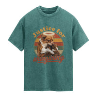 Justice For Wangwang Retro Sunset Halo Dog Mama Washed Cotton T-Shirt Pet Memorial Awareness Graphic