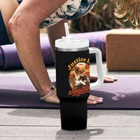 Justice For Wangwang Retro Sunset Halo Dog Mama Tumbler With Handle Pet Memorial Awareness Graphic