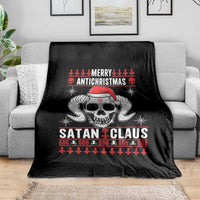 Satan Claus Skull Antichristmas Throw Blanket Dark Humor Holiday 666 Skull and Horns - Wonder Print Shop