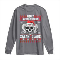 Satan Claus Skull Antichristmas Long Sleeve Shirt Dark Humor Holiday 666 Skull and Horns - Wonder Print Shop
