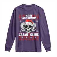 Satan Claus Skull Antichristmas Long Sleeve Shirt Dark Humor Holiday 666 Skull and Horns - Wonder Print Shop