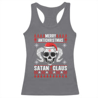 Satan Claus Skull Antichristmas Racerback Tank Top Dark Humor Holiday 666 Skull and Horns - Wonder Print Shop