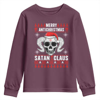 Satan Claus Skull Antichristmas Youth Sweatshirt Dark Humor Holiday 666 Skull and Horns - Wonder Print Shop