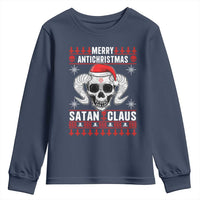 Satan Claus Skull Antichristmas Youth Sweatshirt Dark Humor Holiday 666 Skull and Horns - Wonder Print Shop