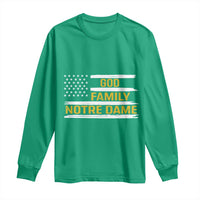 God Family Notre Dame Long Sleeve Shirt Indiana Fighting Irish Patriotic American Flag
