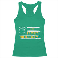 God Family Notre Dame Racerback Tank Top Indiana Fighting Irish Patriotic American Flag