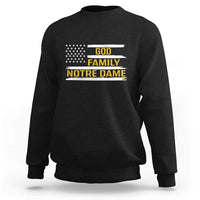God Family Notre Dame Sweatshirt Indiana Fighting Irish Patriotic American Flag