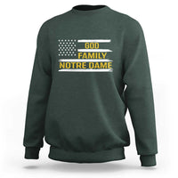 God Family Notre Dame Sweatshirt Indiana Fighting Irish Patriotic American Flag
