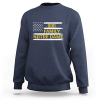 God Family Notre Dame Sweatshirt Indiana Fighting Irish Patriotic American Flag