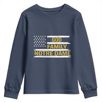 God Family Notre Dame Youth Sweatshirt Indiana Fighting Irish Patriotic American Flag