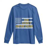 God Family Notre Dame Long Sleeve Shirt Indiana Fighting Irish Shamrock American Flag