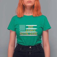 God Family Notre Dame T Shirt For Women Indiana Fighting Irish Shamrock American Flag