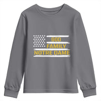 God Family Notre Dame Youth Sweatshirt Indiana Fighting Irish Shamrock American Flag